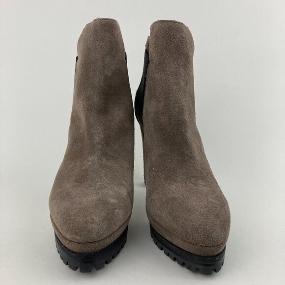 NWT All Saints Studded Sarris Suede Ankle Booties Size 6 Taupe Heels Almond Toe - Picture 2 of 11